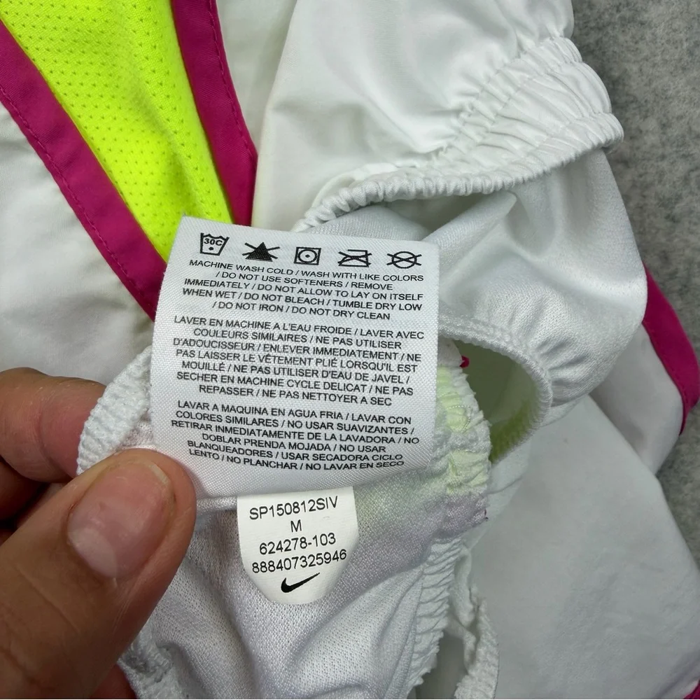 Women’s Nike Dri Fit White/pink/neon Yellow Lined Running Shorts Size Medium - Picture 13 of 14